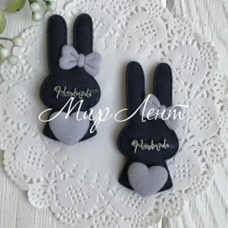 Аплікація тканинна зайчик із серцем, 6х2,8 см, сапфіровий, шт.