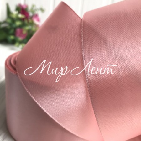 Атлас 5 см, рожево-пудровий, рулон 33 м