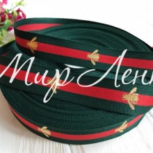 Стрічка Gucci з мухою, 2,3 см, темно-зелено-червона смуга Стрічка Gucci з мухою, 2,3 см, темно-зелено-червона смуга
