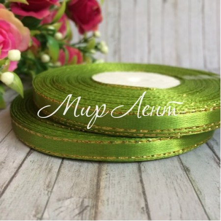 Атлас 0,6 см люрекс золото оливковий рулон 33 м