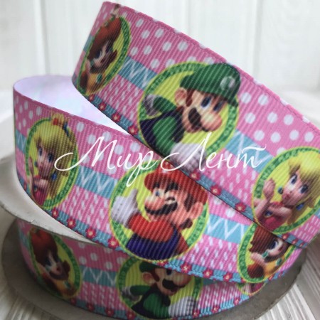 Репс 2,5 см, Super Mario, розовый, метр
