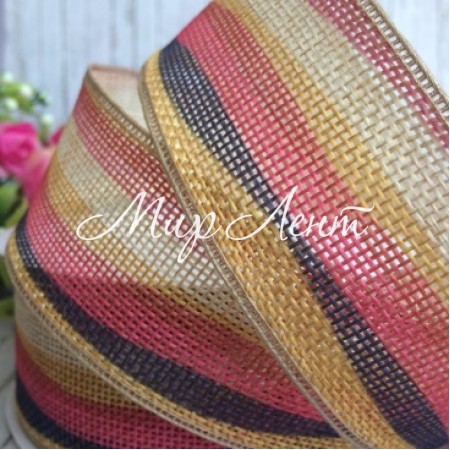 Лента из мешковины волна, 4 см, желто-фиолетово-коралловый