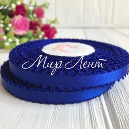 Атлас двосторонній з петельками 0,6 см, темно-синій, рулон 20 ярдів.