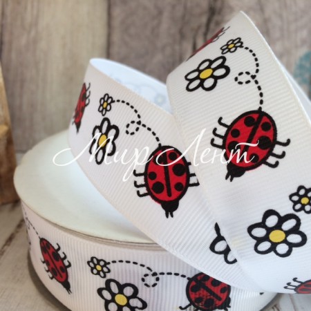 Репс 2,5 см, божья коровка, белый