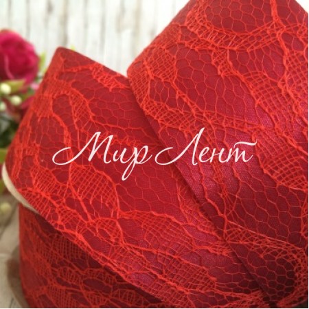 Атлас 4 см, мереживо, червоний оксамит
