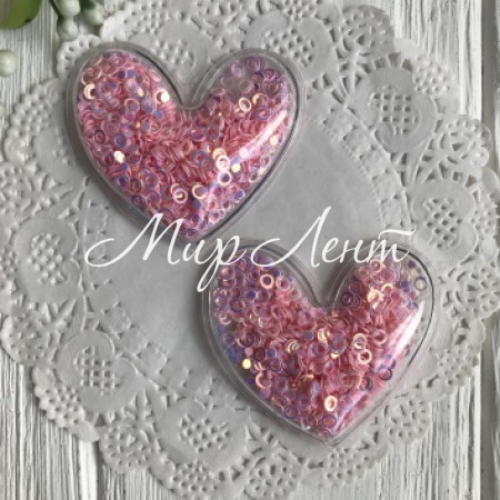 Силиконовое сердце с наполнителем, 5 см, розовые перламутровые колечка, шт.