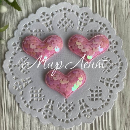 Аплікація серце з паєтками, 3,7х3,5 см, рожева, шт.