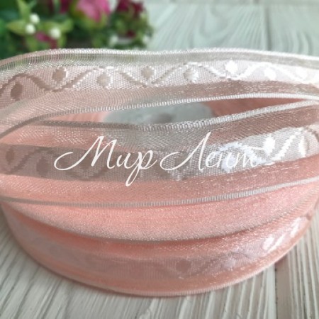 Органза з атласним візерунком, 2 см, персиковий
