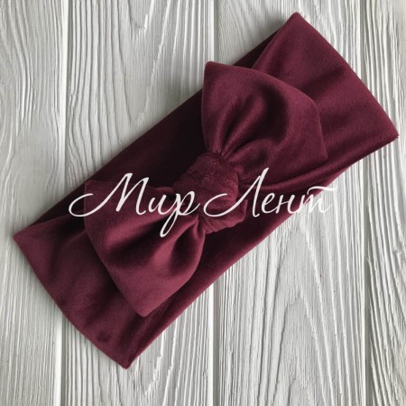 Пов'язка спорт велюр з бантом, 9,5 см, бордовий, шт.