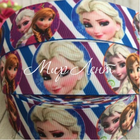 Репс 2,5 см, Эльза и Анна, сине-фиолетовая диагональная полоса, 1 м