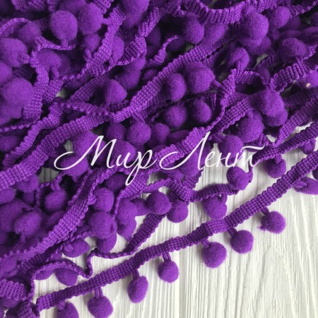 Тесьма помпончики, 1,3 см, черничный, метр