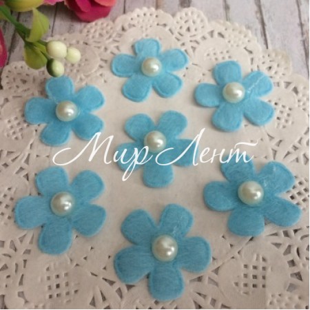 Квіточка з фетру з перлами, 2,5 см, блакитний