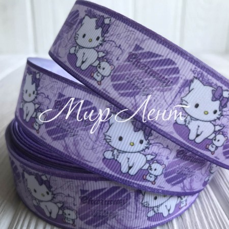 Репс 2,5 см, Hello Kitty, лиловый, метр