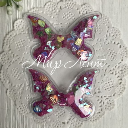 Силіконовий метелик з наповнювачем, 7х4,5 см, малинові серця, шт.