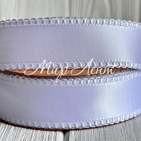 Атлас двосторонній з кантом, 2,5 см, білий, метр