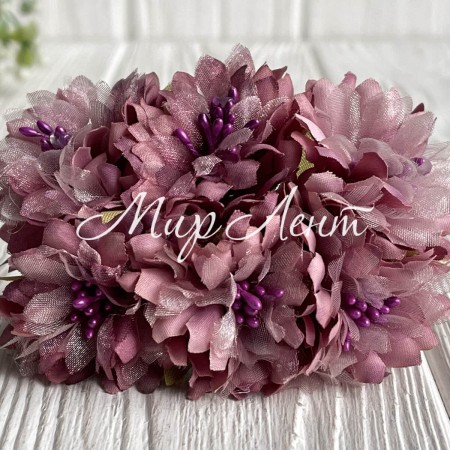 Хризантема тканинна з фатином, 4 см, баклажанова, пучок