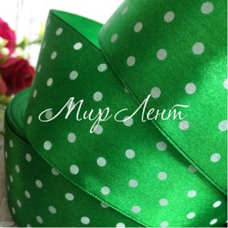 Атлас 4 см горох, зеленый, метр