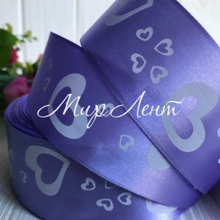 Атлас 4 см, серця великі, ліловий, метр