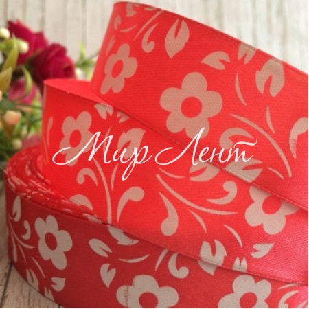 Атлас квітка-листик, 2,5 см, кораловий, метр