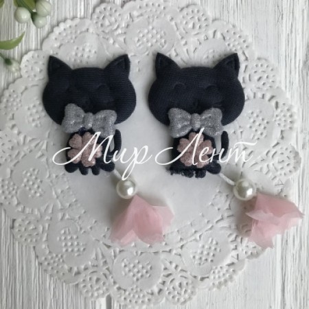 Аппликация тканевая котик с бантом, 4,5 см, сапфировый, шт.