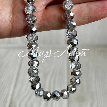 Бусини Рондель кришталь, 8 мм, срібні, нитка 65-68 шт.