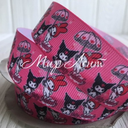 Репс 2,5 см, кролик з парасолькою, світло-малиновий, метр