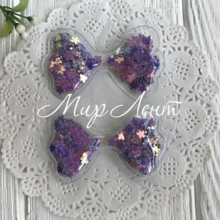 Силіконовий бантик з наповнювачем, 6,3 х3, 6 см, фіолетові квіточки, шт.