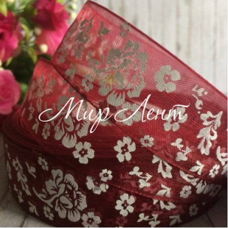 Органза півонія, 2,5 см, бургунді