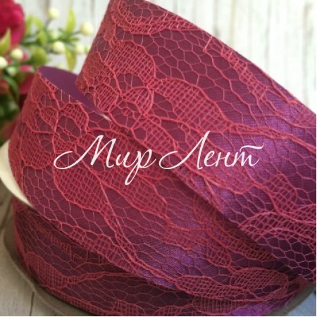 Атлас 2,5 см, мереживо, баклажановий