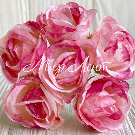 Мармурова троянда, 4,5 см, біло-малинова, пучок