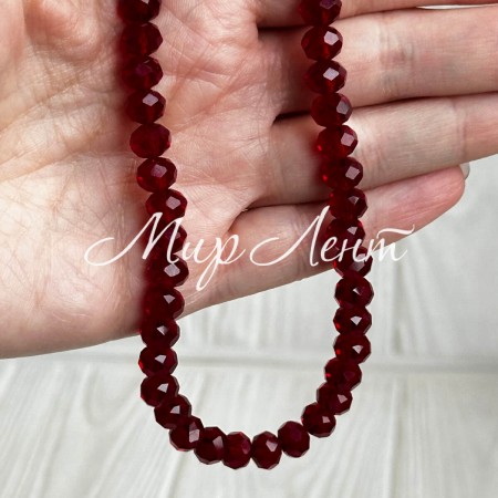 Бусини Рондель кришталь, 8 мм, бордові, нитка 65-68 шт.