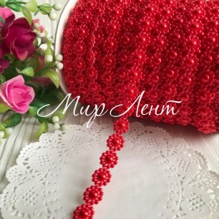 Стрічка-намистинка перлина (VX-18), 10 мм, червона, метр