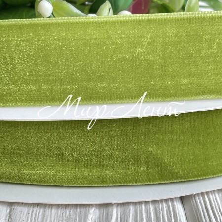 Стрічка велюр, 4 см, оливковий, метр