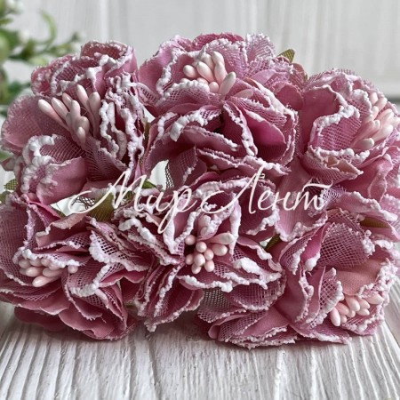 Хризантема тканинна з білим кантом, 4,5 см, пудра, пучок