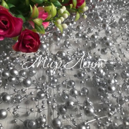 Намистини на волосіні, 8 мм, срібло, довжина нитки 1,3 м