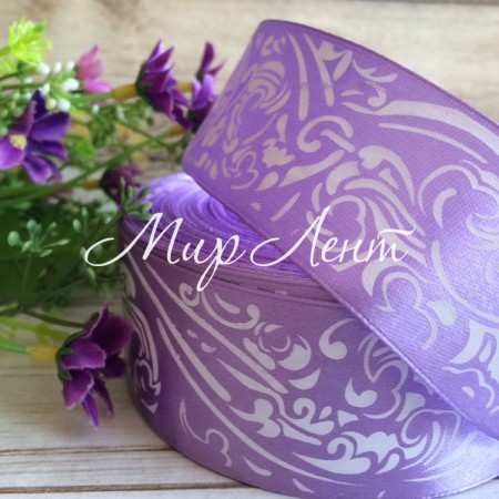 Атлас 4 см орнамент, фіолетовий