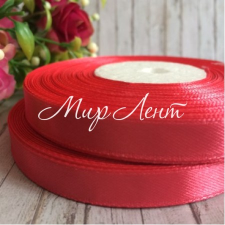 Атлас 0,9 см, коралловый, рулон 33 м