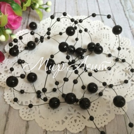 Намистини на волосіні, 8 мм, чорні, довжина нитки 1,3 м