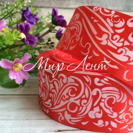 Атлас 4 см орнамент, червоний