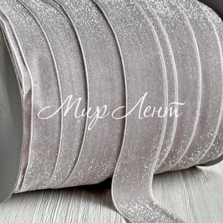 Стрічка велюр з перламутром, 2,5 cм, сіро-рожевий, метр