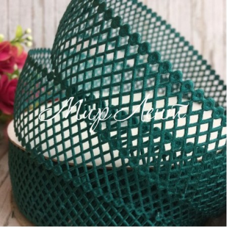 Мереживна стрічка сіточка, 4 см, смарагдовий, метр