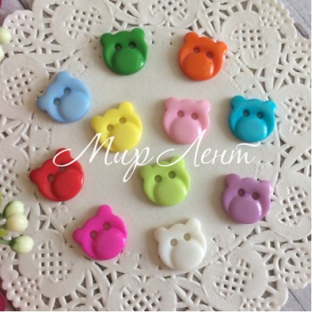 Гудзик мордочки-ведмедика (кольоровий мікс), 13 мм, асорті з 10 шт.