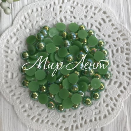 Напівбусина, 8 мм, середньо-зелений перламутр, 100 шт.