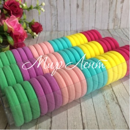 Набір резинок велюрчик, 3 см, малиново-жовто-м'ятний, упаковка 66 шт.