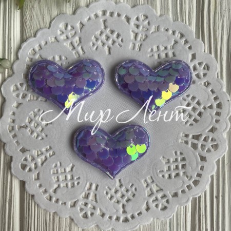Аплікація серце з паєтками, 3,7х3,5 см, лілова, шт.