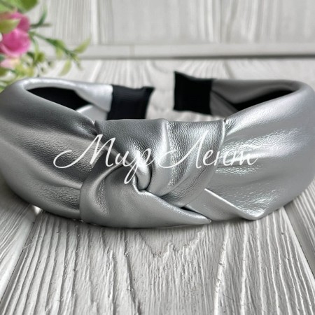 Обруч чалма з екошкіри однотонний, 4 см, срібний, шт.