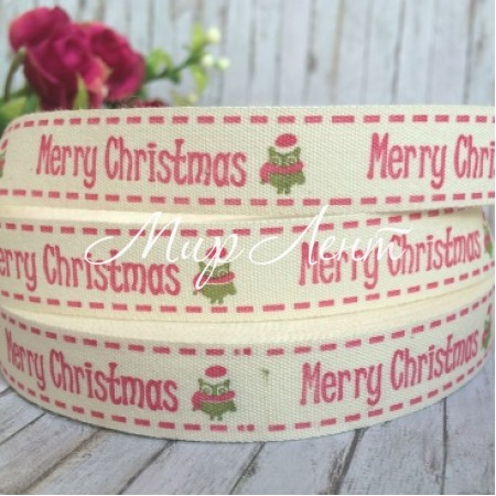 Стрічка тканина Hand Made, 1,5 см, Merry Cristmas