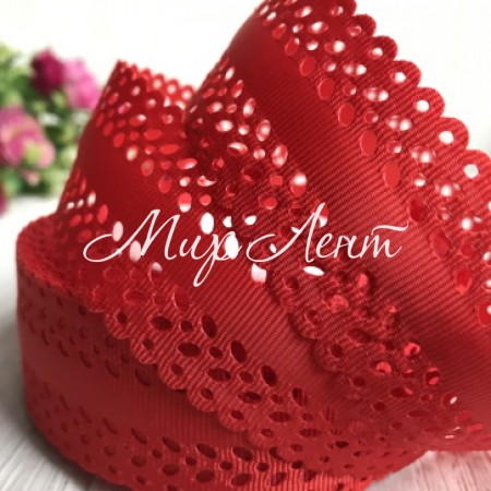 Репс 3,5 см, листик перфорация, красный, метр