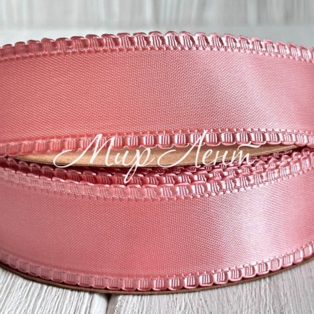 Атлас двосторонній з кантом, 2,5 см, пудровий, метр