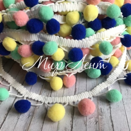 Тесьма з помпонами (big), 1,5 см, світло-рожевий, ніжно-жовтий.